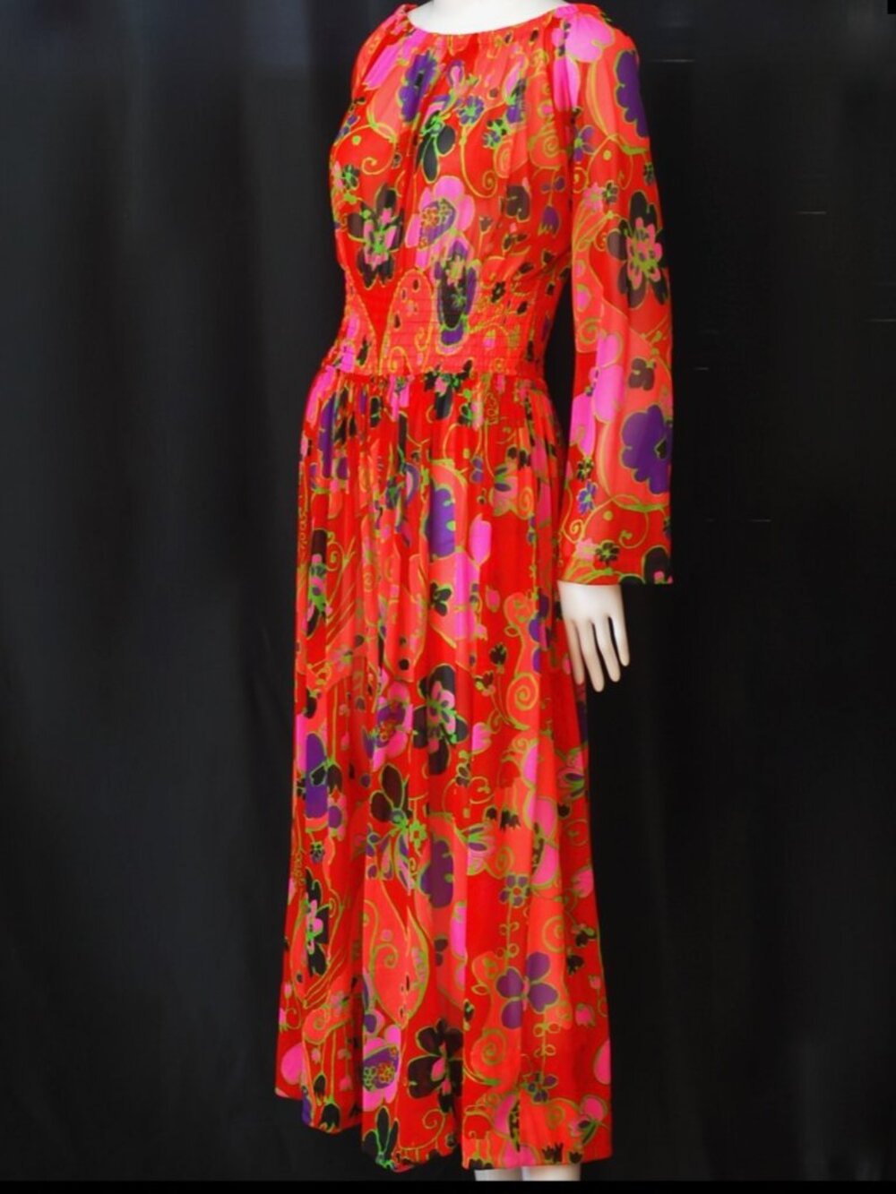 Cole Of California 1960's Vibrant Semi Sheer Resort Dress - USA